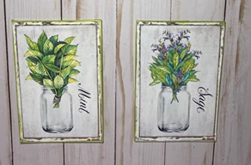 Set Of 4 Herb Garden Signs Kitchen Wall Art Spring Decor Rosemary Basil Mint And Sage Wall Art Print Retro Celebration Courtyard Vintage Metal Tin Sign Wall Decor 6X8 Inch #TOP3