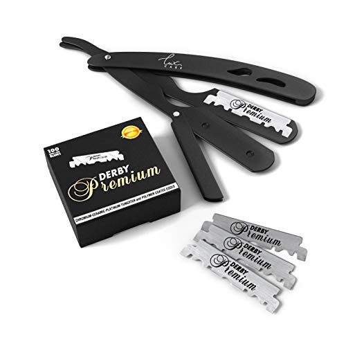 Professional Classic Straight Edge Razor â€“ Professional Barber Razor with Level H and Grip â€“ High Speed, Stainless Steel Straight Razor for Men Manual Shaver with 100 Derby blades - Professional Shave