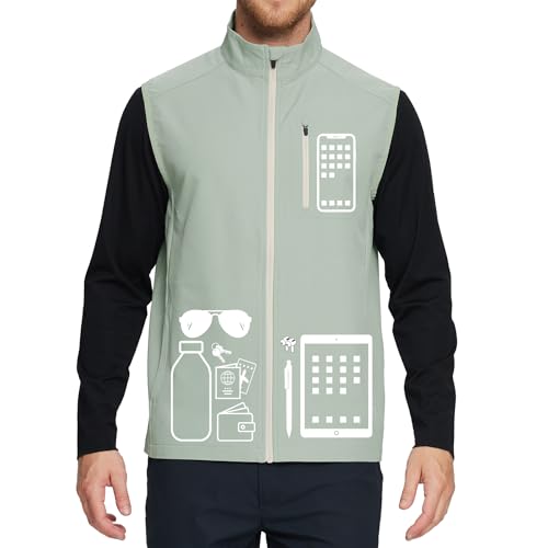 Image of M MAELREG Mens Vests Outerwear Windproof Lightweight Softshell Vests Zip Pockets Sports Sleeveless Jacket Golf Vests for Men