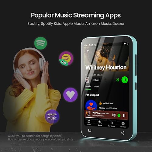 TIMMKOO 80GB Kids MP3 Player with Bluetooth and WiFi, Parental Controls, Pre-Installed Spotify, Spotify Kids, Audible, 4" Touch Screen MP4 Music Player Up to 1TB (Teal)