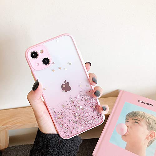 Image of VONZEE Compatible with iPhone 14 Case 6.1 inch, Non Moving Glitter Cover for Girls & Women Soft TPU Shockproof Anti Scratch Drop Protection Cover|Pink