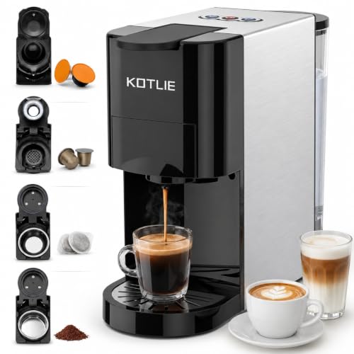 4 in 1 Pod Coffee Machines Compatible with Nespresso Original Dolce Gusto Ground Coffee and ESE Coffee Pods 19 Bar Automatic Espresso Coffee Capsule Machine for Home Kitchen Office Classic