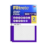 Filtrete 14x24x1 Air Filter, MERV 12, MPR 1500, Allergens, Bacteria & Viruses, 3-Month AC and Furnace Filters, Cleaner Air, Reliable Airflow, 2 HVAC Filters (Actual Size 13.81 x 23.81 x 0.78 in)