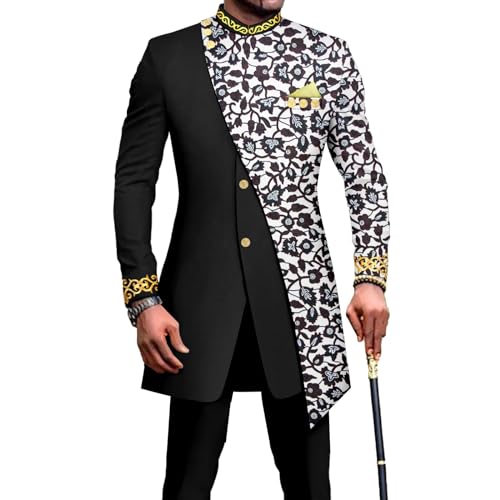 African Suits for Men Embroidery Print Blazer and Pants Set Business Suit Party Wedding Evening 727 6 Large