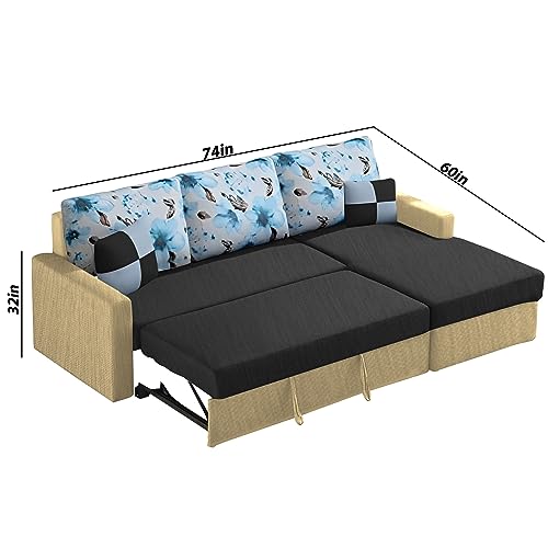 Image of Orland 4 Seater LHS L Shape Sofa Cum Bed for Living Room | Color - Cream Black | Premium Fabric Sofa