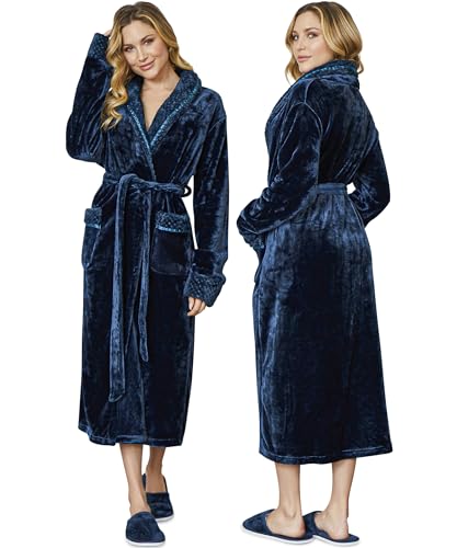 Lotus Linen Luxury Plush Bathrobes for Women - Soft Fleece, Cozy & Warm Long Robe - Fluffy, Comfy, and Lightweight Lounge Wear - Robes for Women Bathrobe with Pockets & Belt Perfect for Winter