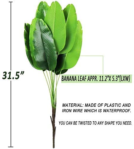 Bird Fiy Artificial Plant Fake Banana Tree Leaves With Stems Faux Palm Tree Imitation Frond Artificial Leaf Tropical Plants Greenery Floral Arrangement Hawaiian Luau Jungle Beach Wedding Party (2) #TOP1