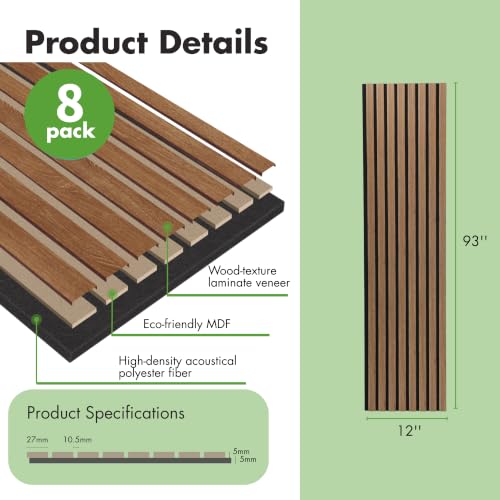 Image of Art3d 12 inch x 93 inch Acoustic Wood Slat Wall Panel, 8 pcs, 62 sq.ft, Deep Walnut