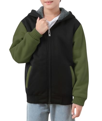 Image of ZITY Boys Zip Up Hoodie Fleece Jacket Kids Sherpa Lined Sweatshirts Outerwear Unisex Warm Winter Coat 6-15 Years Old