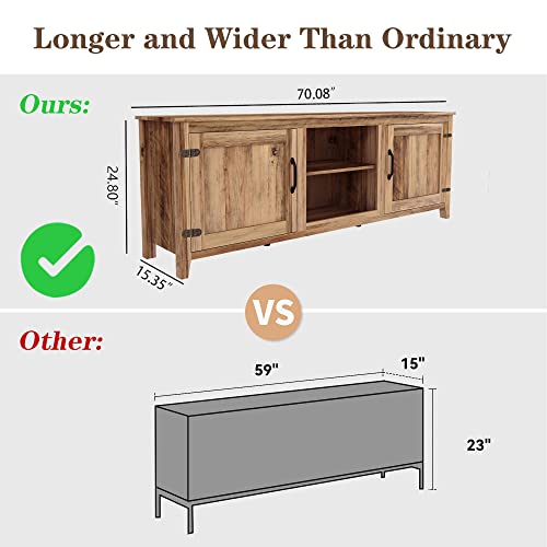 Saintcy Brown Tv Stand For 55/65/70/75/80 Inch Tv, Tv Media Center, Classic Entertainment Center With Doors Wood Storage Cabinet Media Console For Living Room, Bedroom, 70 Inch Long #TOP5