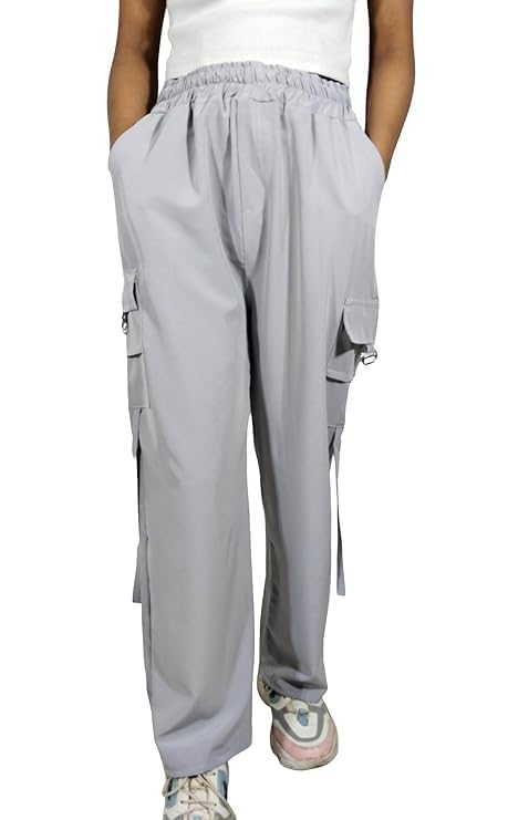 Image of ARYANSH Shoppe 4 Pocket Straight-Fit Cargo Trouser Pants for Kids Girls | Stylish High-Waist Casual Wear with Pockets | Small to XXL