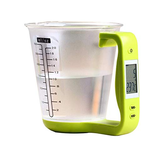TYI -Báscula De Cocina con Taza Medidora, Báscula Multifuncional De Alta Capacidad con Taza Medidora Electrónica, con Pantalla LCD, Utilizada para Líquidos, Alimentos, Verduras,Verde