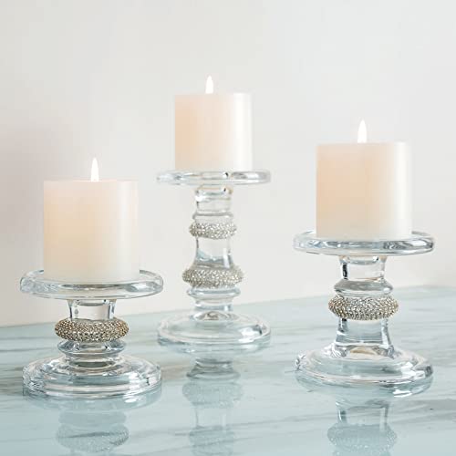 3 Pcs Classic Style Glass Candle Holder With Crystal Ball, Elegant Taper Pillar & Tealight Candlesticks Votive Candle Holders For Wedding Table Centerpiece, Christmas Halloween Party Home Decoration #TOP6