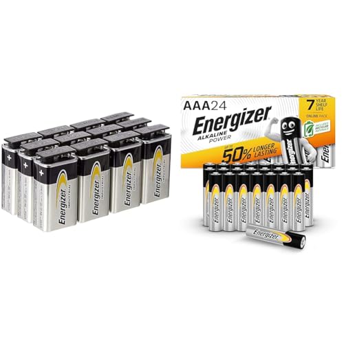 Piles Energizer Industrial 9V Lot de 12 et Alkaline Power AAA 24 Pack