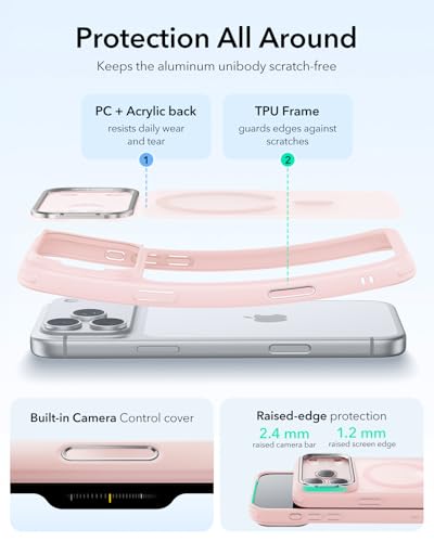 Image of ESR for iPhone 17 Pro Max Case with Stash Stand, Camera Control Cover Compatible with MagSafe, Military-Grade Drop Protection Magnetic Phone Case, Scratch-Resistant Back Cover,Frosted Bubblegum Pink