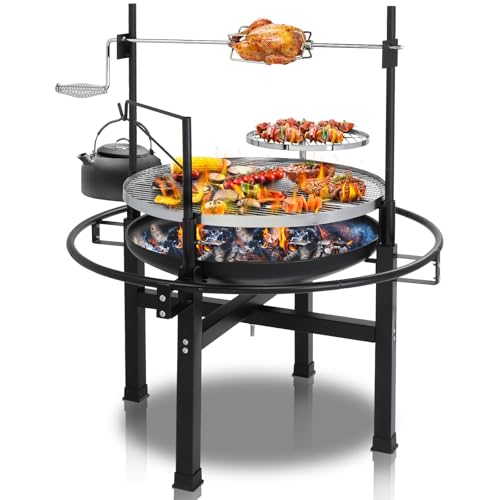 ROVSUN 33'' Outdoor Fire Pit with 2 Grills, Wood Burning