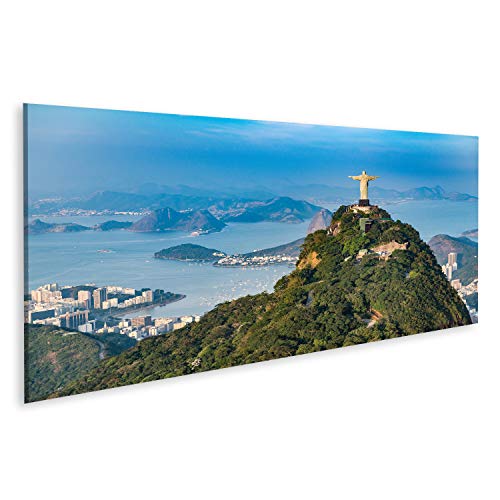Bild auf Leinwand Luftaufnahme von Rio De Janeiro. Corcovado Berg mit Statue von Christus dem Erlöser mit Blick auf die Landschaft von Rio Wandbild Leinwandbild Kunstdruck Poster 120x40cm - Panorama Bild auf Leinwand Luftaufnahme von Rio De Janeiro. Corcovado Berg mit Statue von Christus dem Erlöser mit Blick auf die Landschaft von Rio Wandbild Leinwandbild Kunstdruck Poster 120x40cm - Panorama