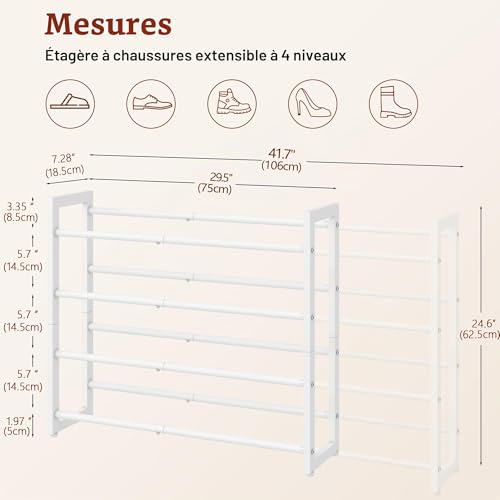 Meuble à chaussures pour entrée étroite : solution extensible 4 niveaux métal - 4