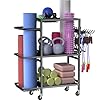 Home Gym Storage Rack, 3 Tier Yoga Mat Storage Rack with Wheel for Yoga Lover, Exercise Equipment and Workout Equipment Organizer, Yoga Mat Holder for Yoga Mats, Foam Roller and Dumbbells