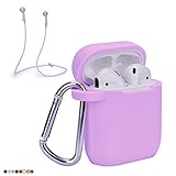 Deke Compatible Apple airpods Wireless Bluetooth Earbuds case. Airpod Buds Cases Full Protective Cover Portable Bud Silicone Skin with Anti-Lost Hooks/Strap. Airbuds Skins Set. Audifonos (Purple)
