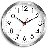 DAXSMY 14 Inch Wall Clock Large Battery Operated Big Silent Non Ticking Analog Decorative for Living Room Office Kitchen Outdoor Classroom Bedroom Bathroom School Home(Silver)