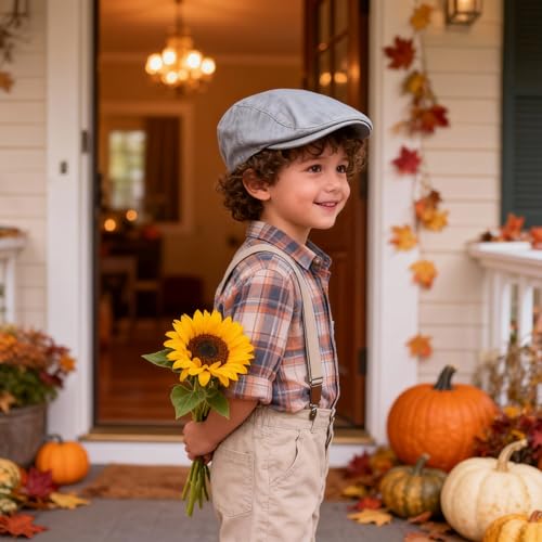 Bienzoe Boys Newsboy Baker Hat: Kids Cotton Linen Golf Outfit Cap Denim 6/8