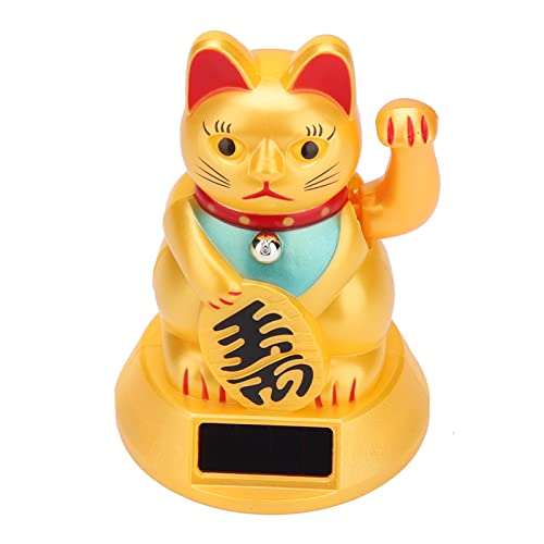 RASTKY Fortune Cat Exquis Fabriqué Alimenté Solaire Richesse Santé Chance Or Plastique 3.35 * 4.92in