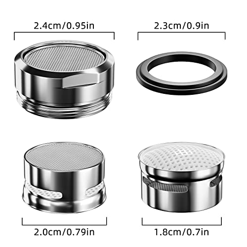 Faucet Aerator, 6Pcs Bathroom Sink Aerator 15/16 Inch 24 Mm Male Threads Kitchen Faucet Filter With Brass Shell, Faucet Attachment Bubbler Replacement Parts With Gasket For Kitchen Bathroom (Silver) #TOP1