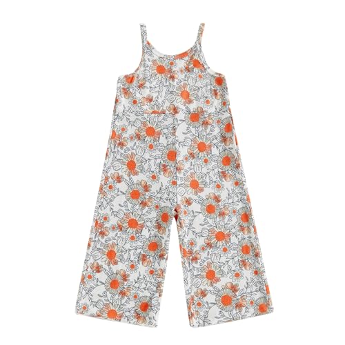 Emmababy Baby Girl Bell Bottom Romper Floral Jumpsuit Toddler Wide Leg Outfit Spaghetti Strap Overalls Sleeveless Playsuit