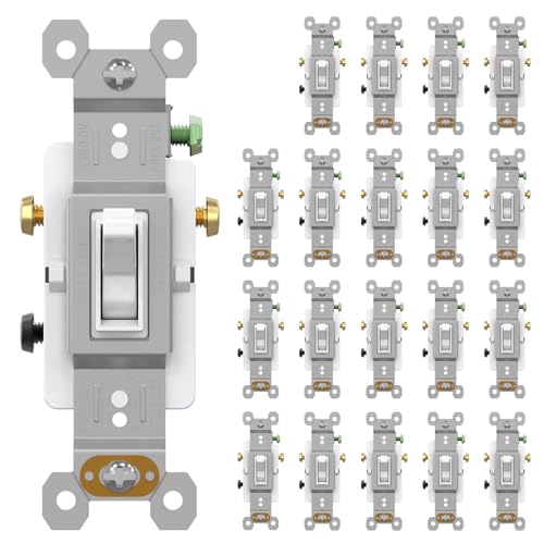 AIDA 3 Way 15 Amp Quiet Indoor Toggle Switch Self-Grounding ON Off Toggle, Residential Grade, UL Listed, Quickwire Push-in & Side Wired (White, 20 Pack)