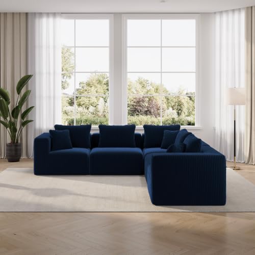 Image of Novilla 106 inch Modular Sectional Sofa, V Shape Sectional Couch, Modern Cloud Design with Smarts Coil Support, Boneless Sectional Couch for Living Room Apartment, No Assembly Required, Blue