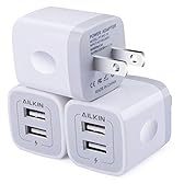 Wall Charger, 3Pack 5V/2.1A AILKIN 2-Port USB Wall Charger Home Travel Plug Power AC Adapter Fast Charging Block Cube for iPhone 15 14 13 12 SE 16Pro Max XS 17 Plus, Samsung Galaxy, Google Pixel Box