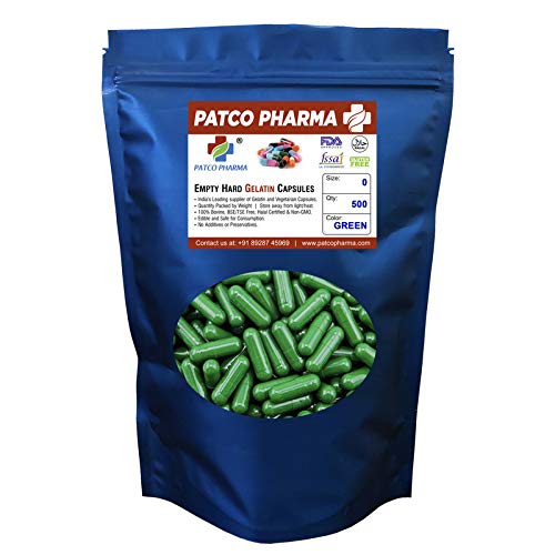 Patco Pharmaceuticals - Size 0 Green Empty Gelatin Pill Capsule - Gluten Free/Halal Certified | DIY Powder Filling (Pack of 500 Pcs) (B08L4PX2MS) Amazon Price History, Amazon Price Tracker