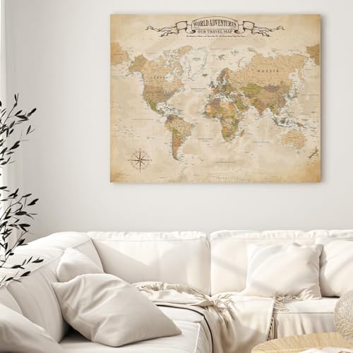 Image of DECORARTS - Antique Vintage World Map Canvas Wall Art, Old World Maps for Wall Decor, Hand-Stretched Giclee Print, Living Room Dining Office Home Decor, Ready to Hang, Handcrafted in USA, 30x24''