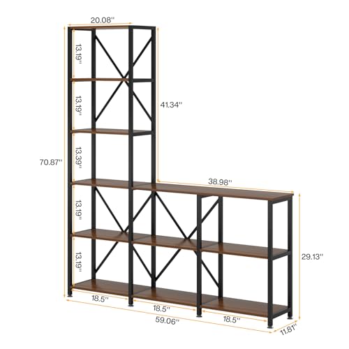 Image of Tribesigns Modern 9 Shelves Bookshelves, Industrial Stepped Ladder Corner Etagere Bookcase, Rustic 6-Tier Display Open Shelf Storage Organizer for Living Room