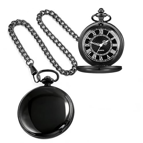 Image of Smooth Pocket Watch Alloy Steel Quartz Roman /Arabic Numerals with 37cm Chain for Father's Day Xmas Best Gifts