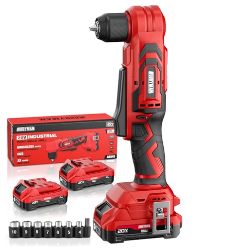 Alloyman 20V Brushless Right Angle Drill with 2 * 2.0Ah Battery...