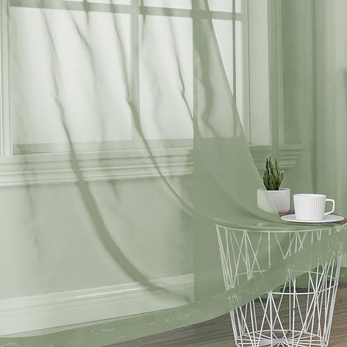 Image of OVZME Sage Green Sheer Curtains 78 Inches Long 2 Panels - Soft Light Filtering Window Sheer Panels for Living Room /Bedroom, Top Dual Rod Pocket, 1 Pair, Each 42Wx78L Inches