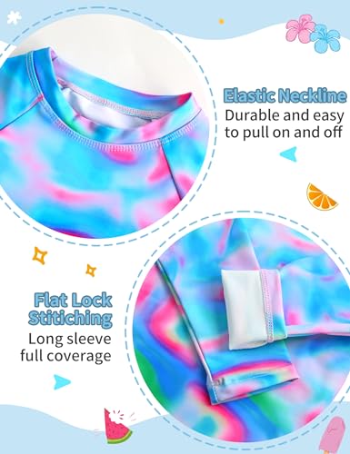 Image of TENVDA Girls Swimsuit Long Sleeve Rash Guard Sets UPF 50+ Two Piece Bathing Suits Size 3-12 Years