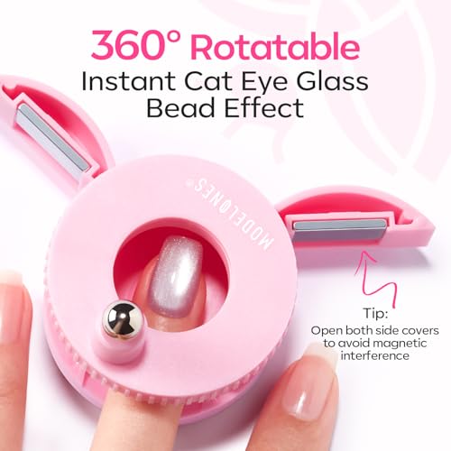 Image of Modelones 5D Automatic Pink Nail Magnet for Cateye Gel Polish, Upgraded 3-in-1 Strong 360 Rotating Glass Bead Magnetic Side-Light Nail Magnet for Beginner-Friendly DIY Nail Designs (Magnet Only)