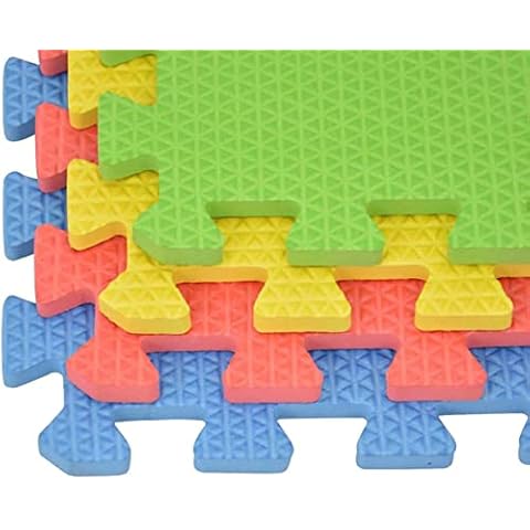 AJX Large Soft Foam EVA Kids Floor Mat Extra Thick Interlocking Multi Color Red Yellow Blue Green EVA Soft Foam Exercise Floor Mats 60x60x1.2cm (4 Mats (16 Square feet)) Cover