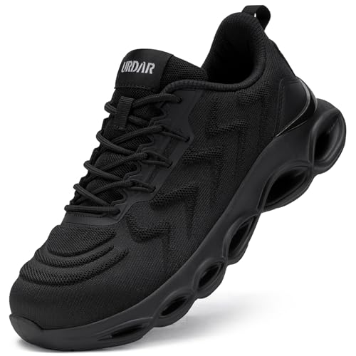 LARNMERN �X�`�[���g�D�V���[�Y �����Y ���f�B�[�X �y�� ��Ɨp���S�C�X�j�[�J�[ ���K�Ȉ��S�ܐ�X�j�[�J�[ �X�^�C���b�V���ȍ�ƌC �J���t�� Zapatos de Seguridad, �I�[���u���b�N, 11.5 Women/9.5 Men