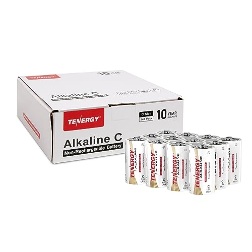 Tenergy 1.5V C Alkaline LR14 Battery, High Performance C Non-Rechargeable Batteries for Clocks, Remotes, Toys & Electronic Devices, Replacement C Cell Batteries, 144 Pack