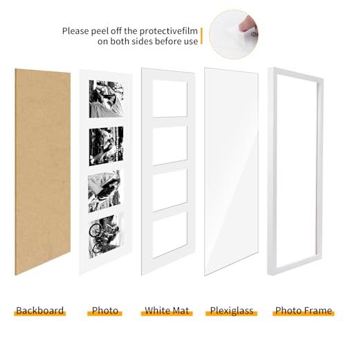 8x20 Oak Wood Picture Frame - 8x20 Photo Frame with Mat Display 4Pcs 4x6 Photos, 4x6 Picture Frame Wood, Natural Solid Wooden Picture Frames for Wall Art Photo and Prints(1 Pack, White)