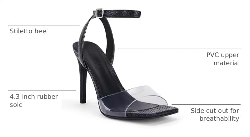 Image of Coutgo Womens Clear Heels Sandals Square Toe Ankle Strap High Heeled Stiletto