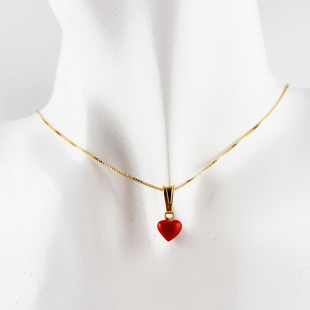 Ciondolo Cuore Donna in Corallo Rosso Naturale con Catena veneziana in Argento 925 Dorato cm 45 – Gioiello unico Made in Italy – Idea Regalo Elegante