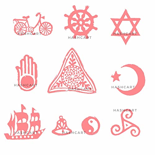Image of Set of 10 | Handmade Wooden Multi Shape Wooden Block Stamps Tattoo Handcarved Indian Textile Printing Blocks for Crafting on Fabric, Card, Pottery, Clay & Henna