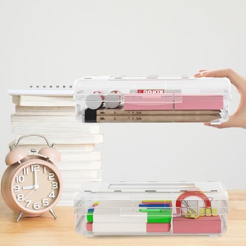 Image of 24pcs Pencil Cases Boxes Clear Pencil Case Organizer Plastic Pencil Case Marker Storage Organizer Clear Pencil Box Large Capacity Pencil Case Bulk