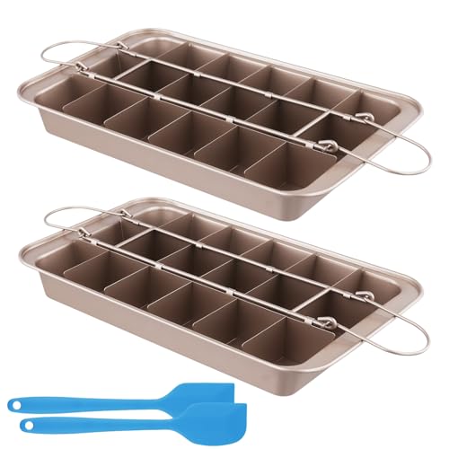JEUIHAU 2 Pack Non Stick Brownie Tin, Carbon Steel Brownie Baking Tray, 18 Slot Rectangular Brownie Tin with Dividers for Cookies, Lasagna, Flapjacks, 31.5x19.3x3.7cm