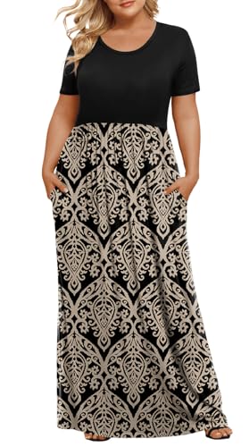 Image of LONGYUAN Women's Plus Size Maxi Dresses Summer Short Sleeve Casual Long Dress 2026 XL-6XL